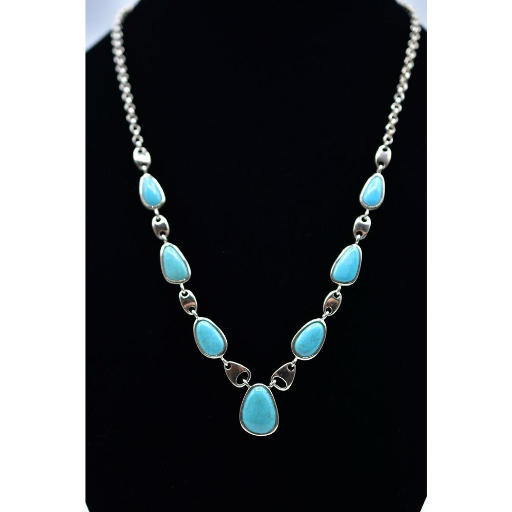 WHITNEY KELLY Necklace WK 925 China Sterling Silver Turquoise Collar Signed Bin3